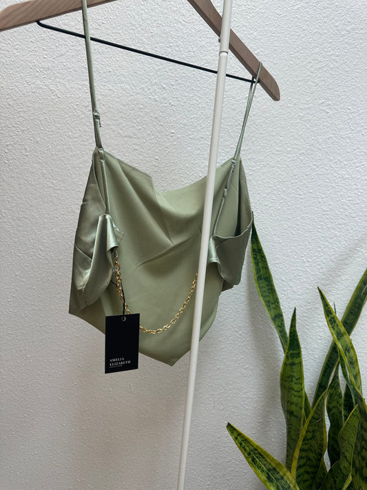 Satin Chain Scarf Top (Sage)