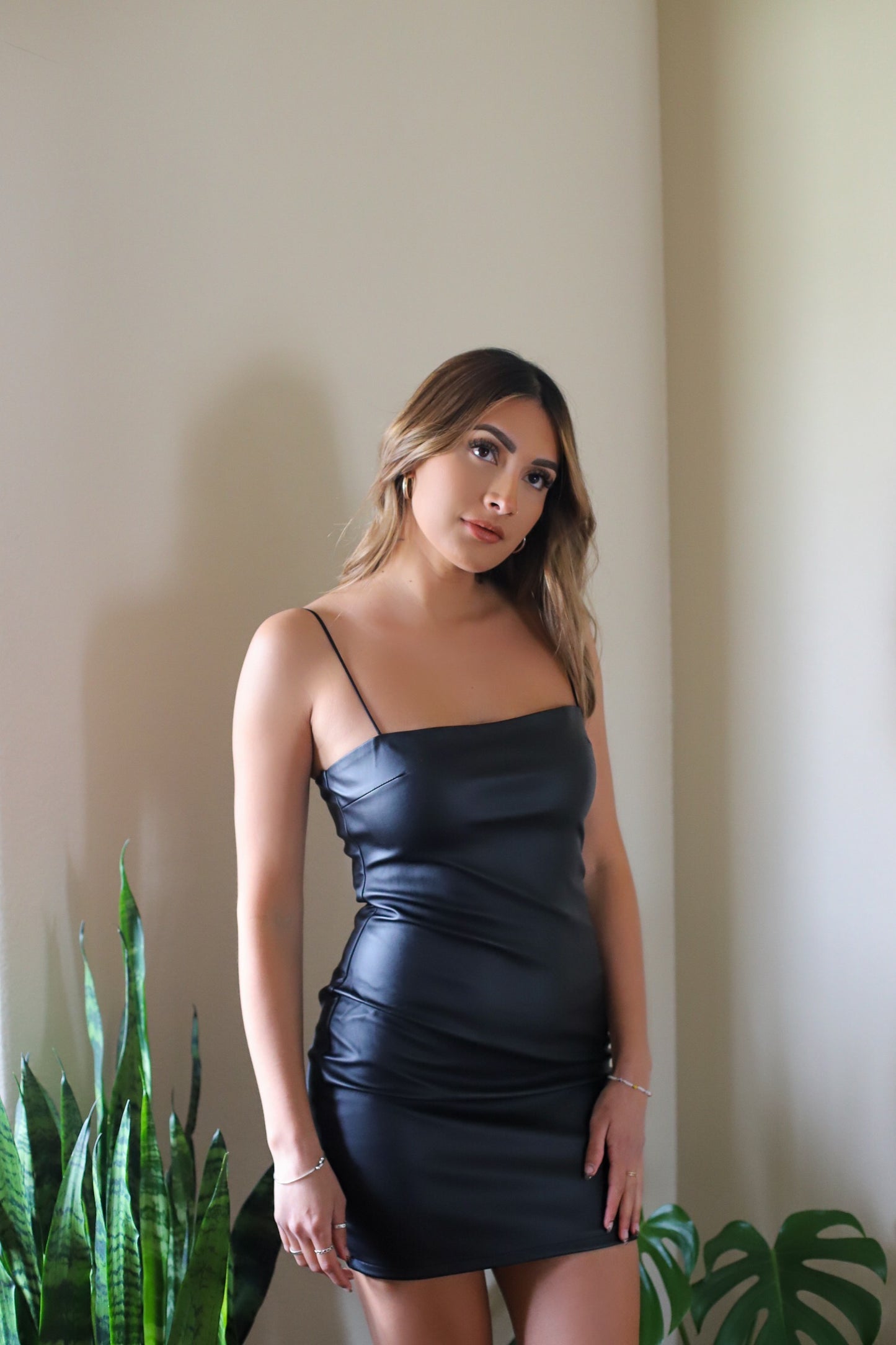 Leather Mini Dress (Black)