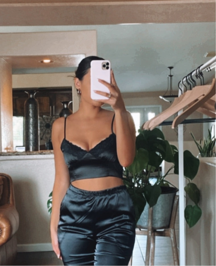 Satin Bustier Crop Top (Black)